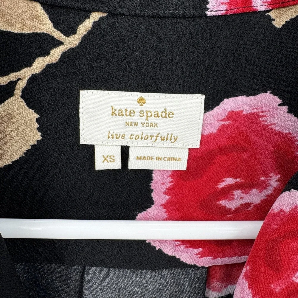 Kate Spade Jacket Womens XS Black Red Floral Rose Gold Button‎ Blazer Dressy